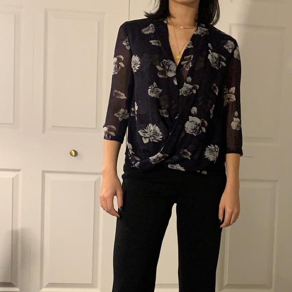 Aritzia Babaton Dark Sheer Silk Wrap Top - Picture 2 of 6